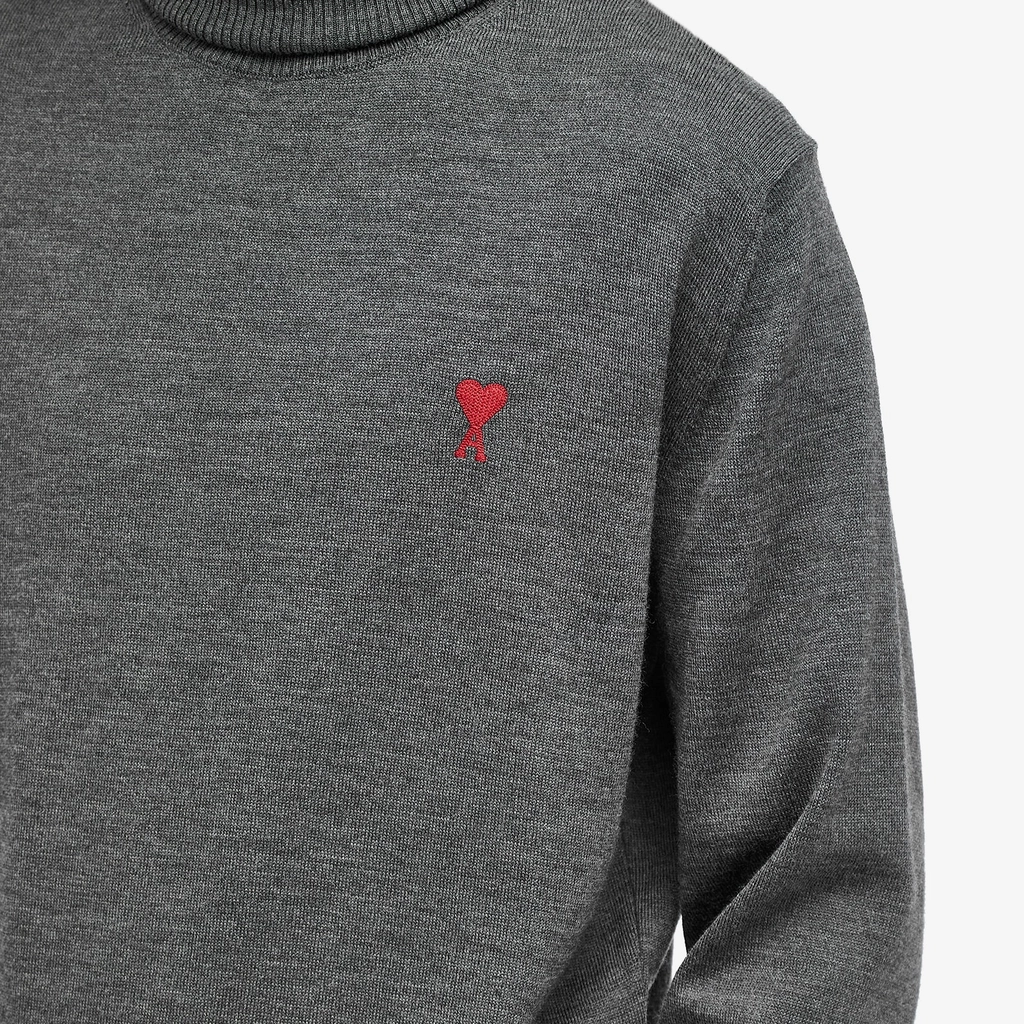 AMI Paris Men's Small A Heart Roll Neck Knit Heather Grey